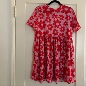 Red and Pink Floral Smock Dress Size M
